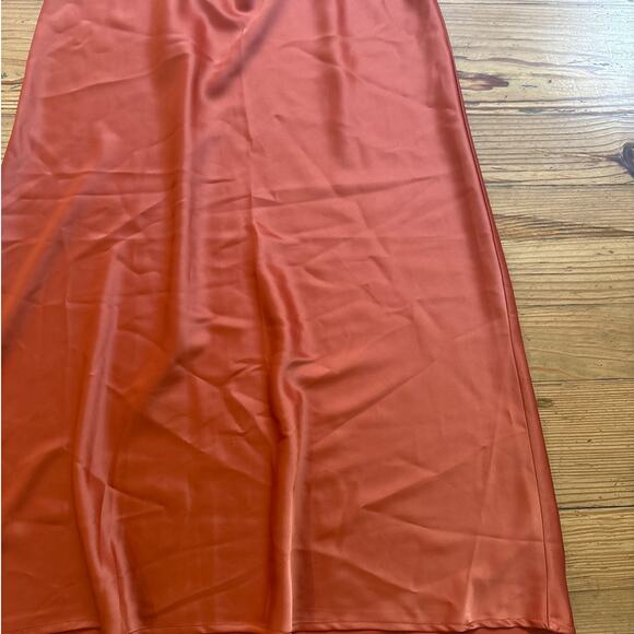 Rachel Zoe burnt orange elastic waist satin midi skirt SIZE 6 - Picture 2 of 5